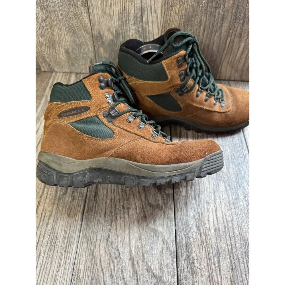 Merrell Eagle Tan Green Men's Outdoor Hiking Boots Size 9.5